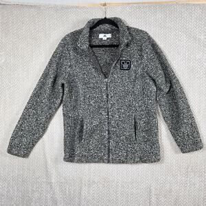 Disney Jacket Womens M Black and White Sherpa Fleece Full Zip Mickey Globe Patch